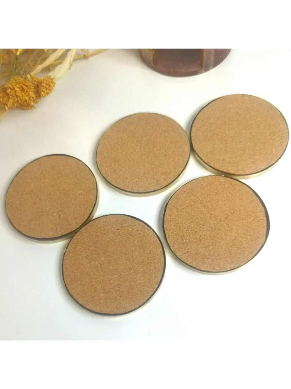 Handmade Resin Round Coaster Set With Holder Fall Autumn Themed Leaves Pumpkin